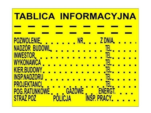 Tablica budowlana infor duża żółta 90x70 TB-1