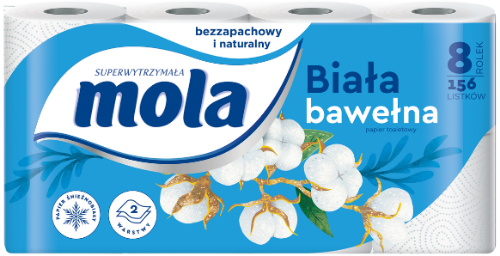 Papier toaletowy MOLA Biała Bawełna 2w worek 56 rolek