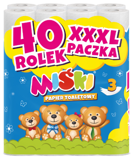 Obrazek Papier toaletowy MIŚKI 40 rolek, 3 warstwy