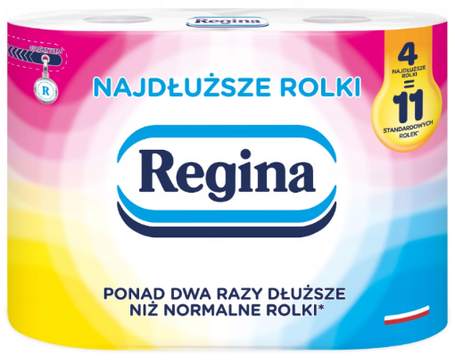 Obrazek Papier toaletowy REGINA Najdłuższy 4 rolki, celuloza, 2 warstwy