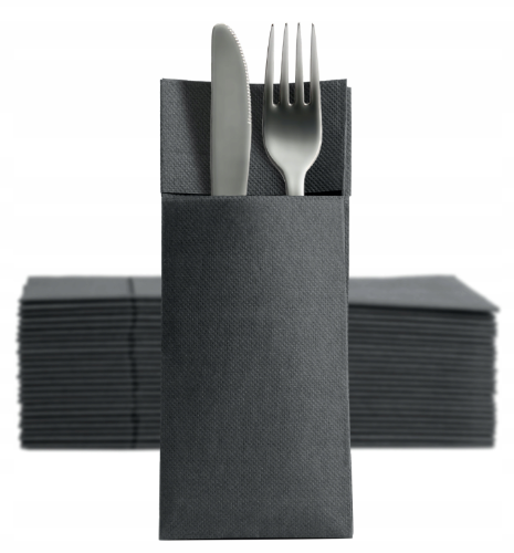 Kangurki, kieszonki na sztućce czarne 32x38 50szt 