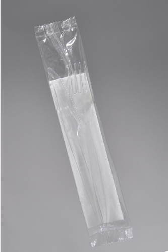 Zestaw sztućców 3701 widelec + nóż + serwetka transparentne 1szt