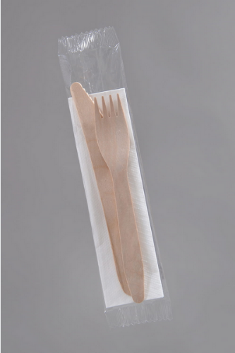 Zestaw sztućców 3921 widelec + nóż + serwetka drewniany 1szt