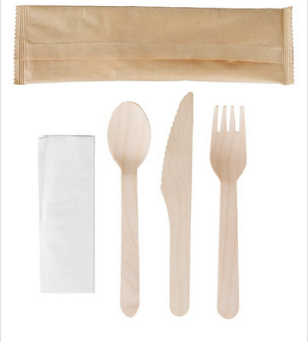 Zestaw sztućców 3920 widelec+nóż + łyżka + serwetka drewniany 1szt