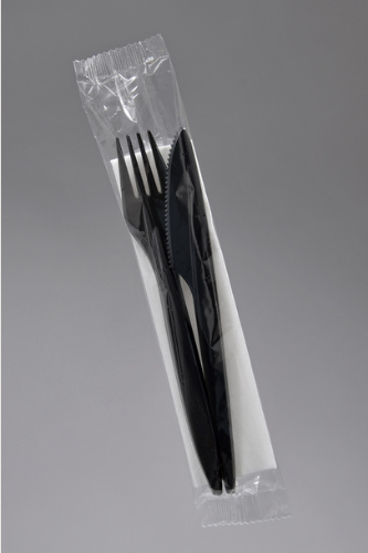 Zestaw sztućców 3503 widelec+nóż+serwetka CZARNY 1szt