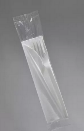 Zestaw sztućców 3502 widelec + nóż + serwetka BIAŁY 1szt