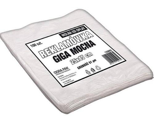 Reklamówka HDPE 25/6/45 51my biała 100 sztuk ODRA GIGA