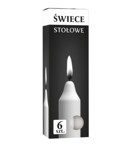 Świeca stołowa biała 19cm 6 sztuk