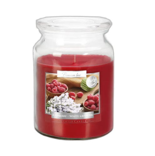 Świeca zapachowa w słoju MALINA- BIAŁA LAWENDA 500g