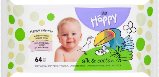 Obrazek Chusteczki nawilżane Happy SILK & COTTON 64szt.