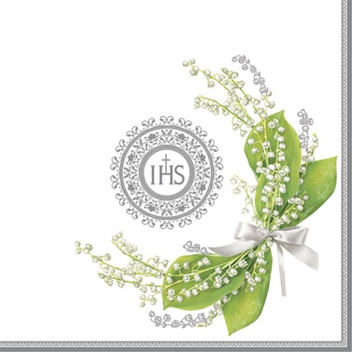 Hostia konwalie silver serwetki KOMUNIA