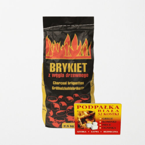 ZESTAW Brykiet drzewny 3 x 2,5 kg + rozpałka