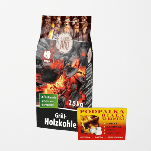 ZESTAW Węgiel drzewny 3 x 2,5 kg + rozpałka
