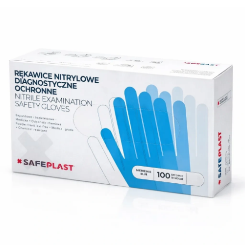 Rękawice niebieskie bezpudrowe SAFE PLAST rozmiar L 100 szt